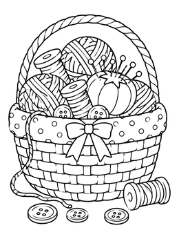 Free printable Cozy Sewing Basket With Yarn coloring page