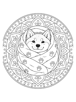 Free printable Cozy Shiba Inu In Blanket Mandala coloring page