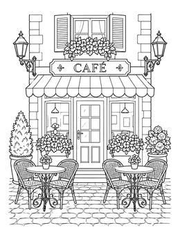 Free printable Cozy Sidewalk Cafe Facade coloring page