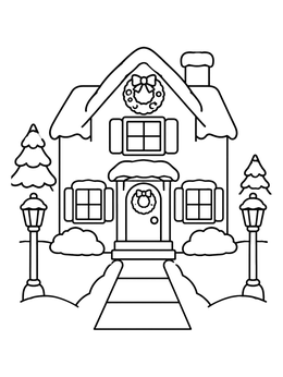 Free printable Cozy Snowy Christmas House coloring page