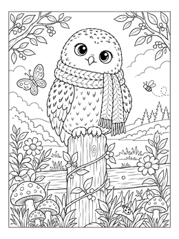 Free printable Cozy Snowy Owl On Fence Post coloring page