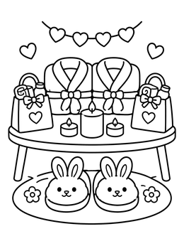 Free printable Cozy Spa Party Setup coloring page