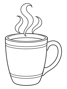 A warm drink in this cozy coloring page with steam curls rising.