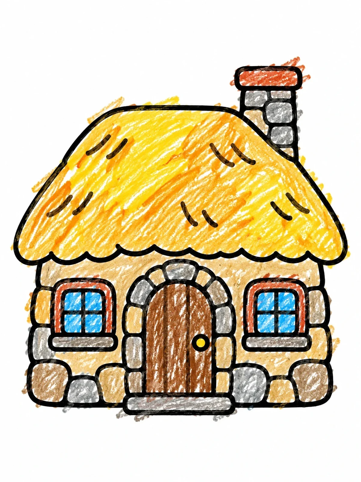 Colored example of the Cozy Stone Cottage With Thatched Roof coloring page