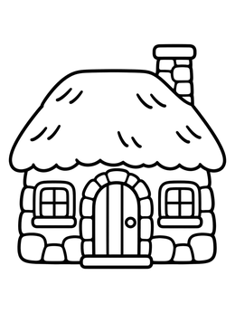 Free printable Cozy Stone Cottage With Thatched Roof coloring page