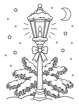 Free printable Cozy Streetlamp Under Winter Night Sky coloring page