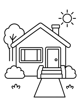 Free printable Cozy Suburban House With Sun coloring page
