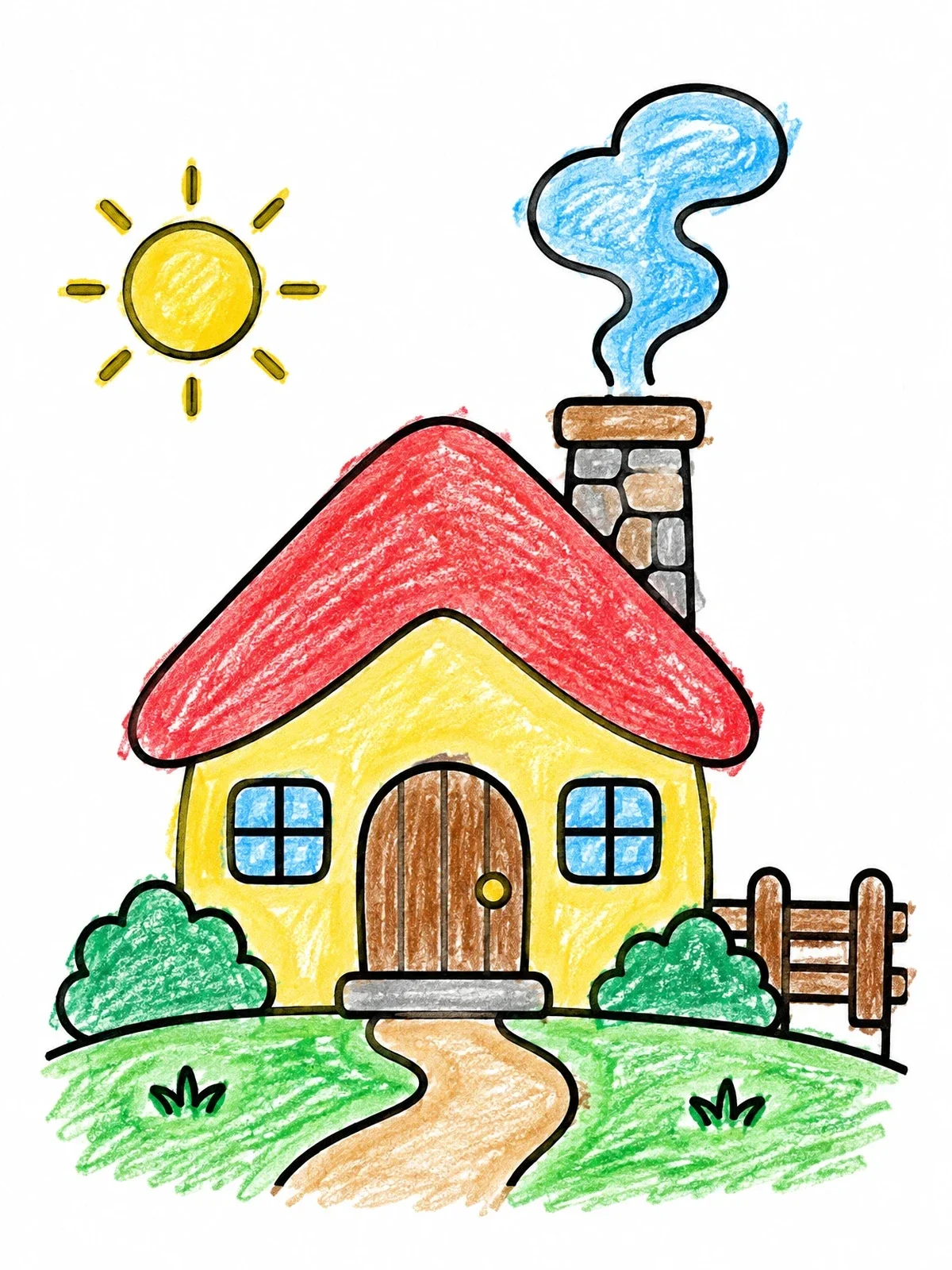 Colored example of the Cozy Sunny Cottage With Chimney coloring page