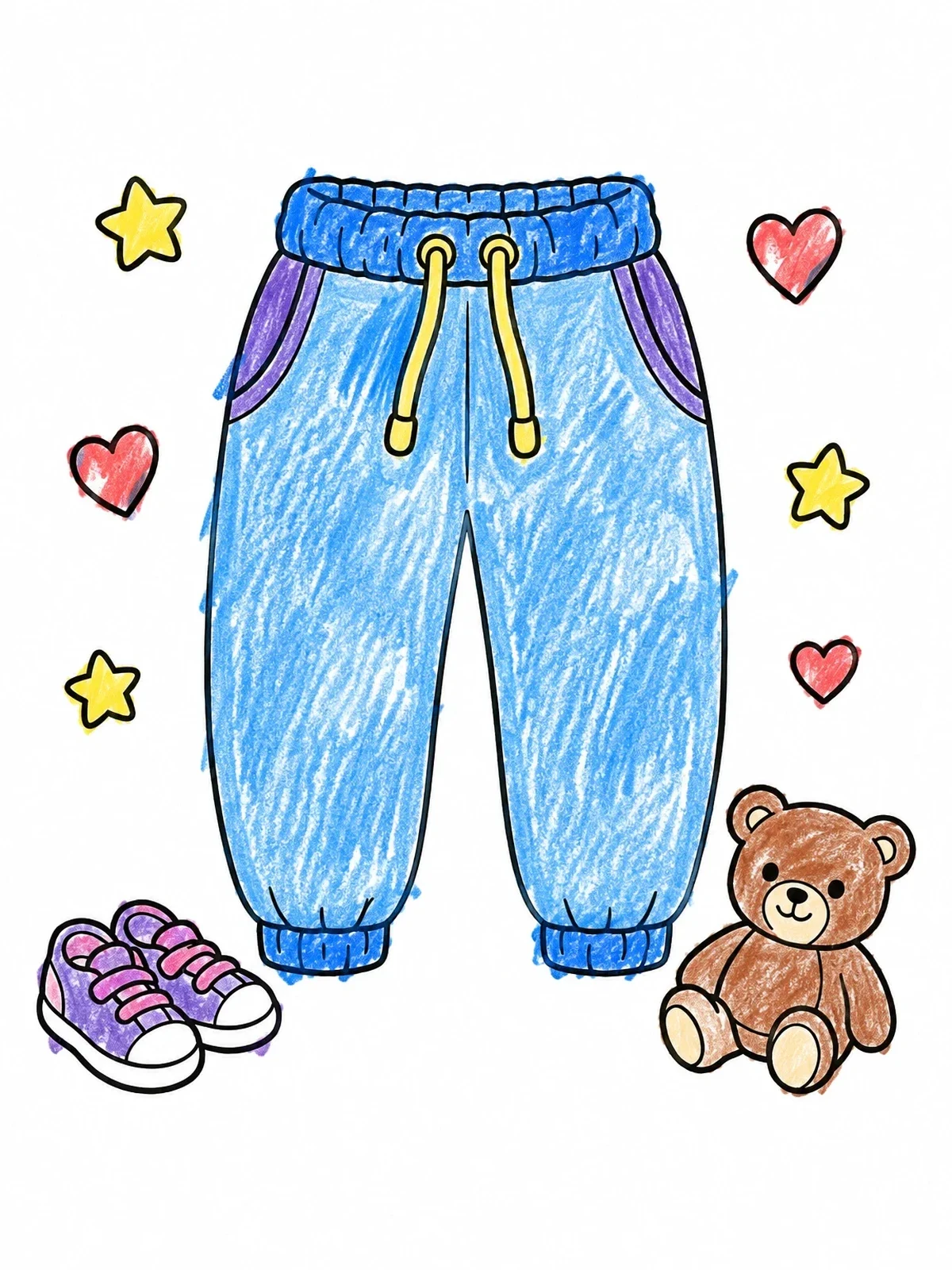 Colored example of the Cozy Sweatpants With Bear And Sneakers coloring page