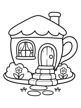 Free printable Cozy Teacup Fairy House coloring page