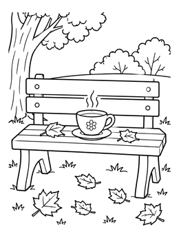 Free printable Cozy Teacup On A Park Bench coloring page