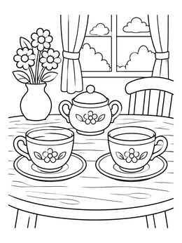 Free printable Cozy Teacups By The Window coloring page