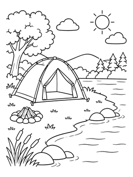 Free printable Cozy Tent By The Riverside coloring page