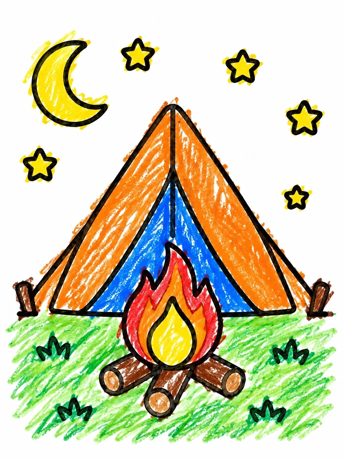 Colored example of the Cozy Camping Tent And Campfire coloring page