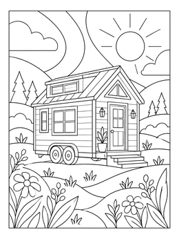 Cozy Tiny House in the Countryside coloring page
