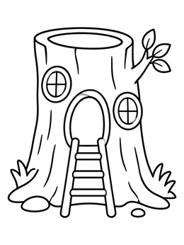 Free printable Cozy Tree Stump Fairy Cottage coloring page