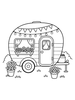 Free printable Cozy Vintage Camper With Flowers coloring page