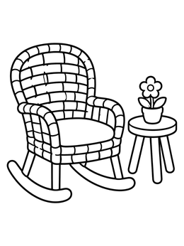 Free printable Cozy Wicker Rocking Chair And Flower Table coloring page