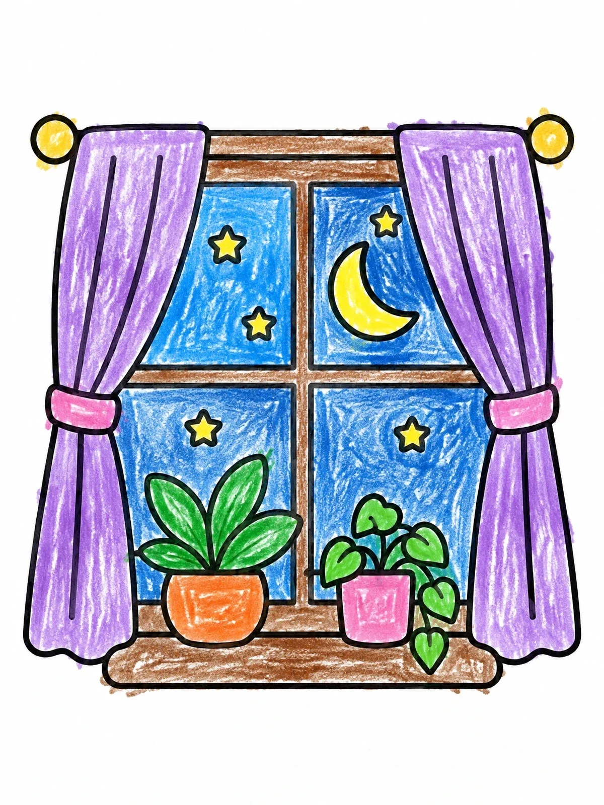 Colored example of the Cozy Window At Night coloring page
