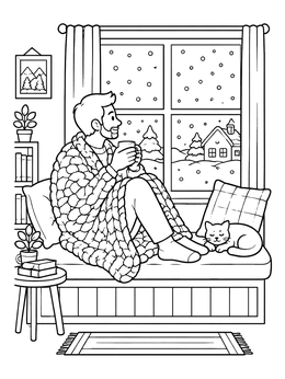 Free printable Cozy Window Seat In Winter coloring page