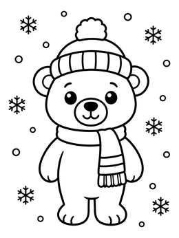Free printable Cozy Winter Bear Cub In Hat coloring page