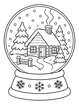 Free printable Cozy Winter Cabin Snowglobe coloring page