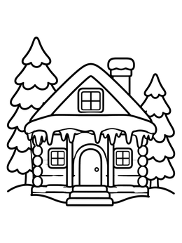 Free printable Cozy Winter Cabin With Icicles coloring page
