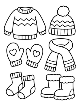 Free printable Cozy Winter Clothing Set coloring page