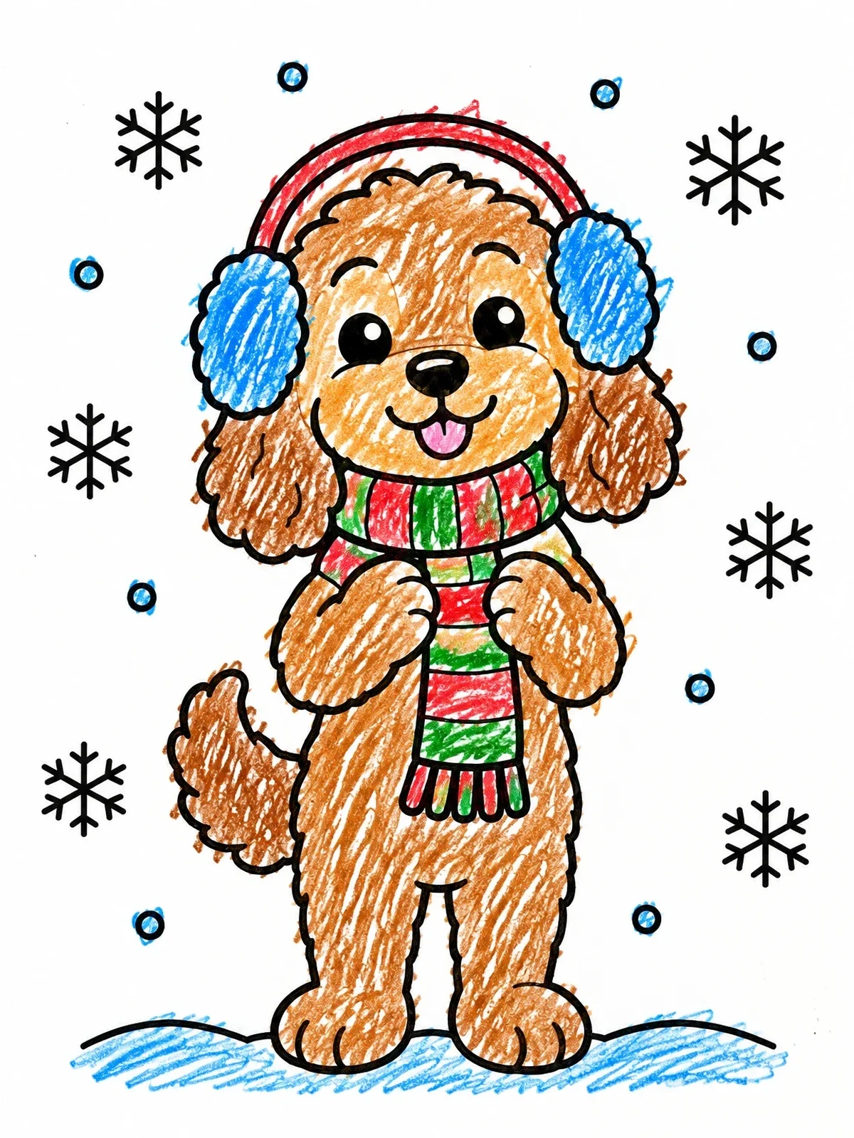Colored example of the Cozy Winter Cockapoo In Scarf coloring page