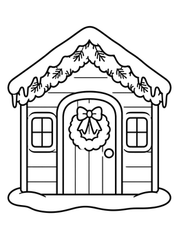 Free printable Cozy Winter Playhouse With Holiday Wreath coloring page