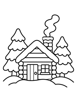 Free printable Cozy Winter Log Cabin coloring page