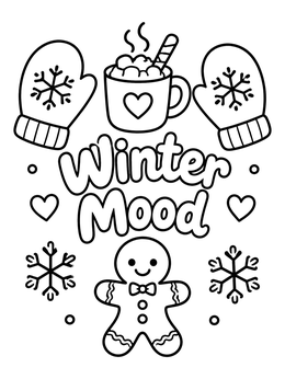Free printable Cozy Winter Mood Doodle Collage coloring page