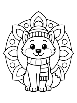 Free printable Cozy Winter Cartoon Wolf Pup coloring page