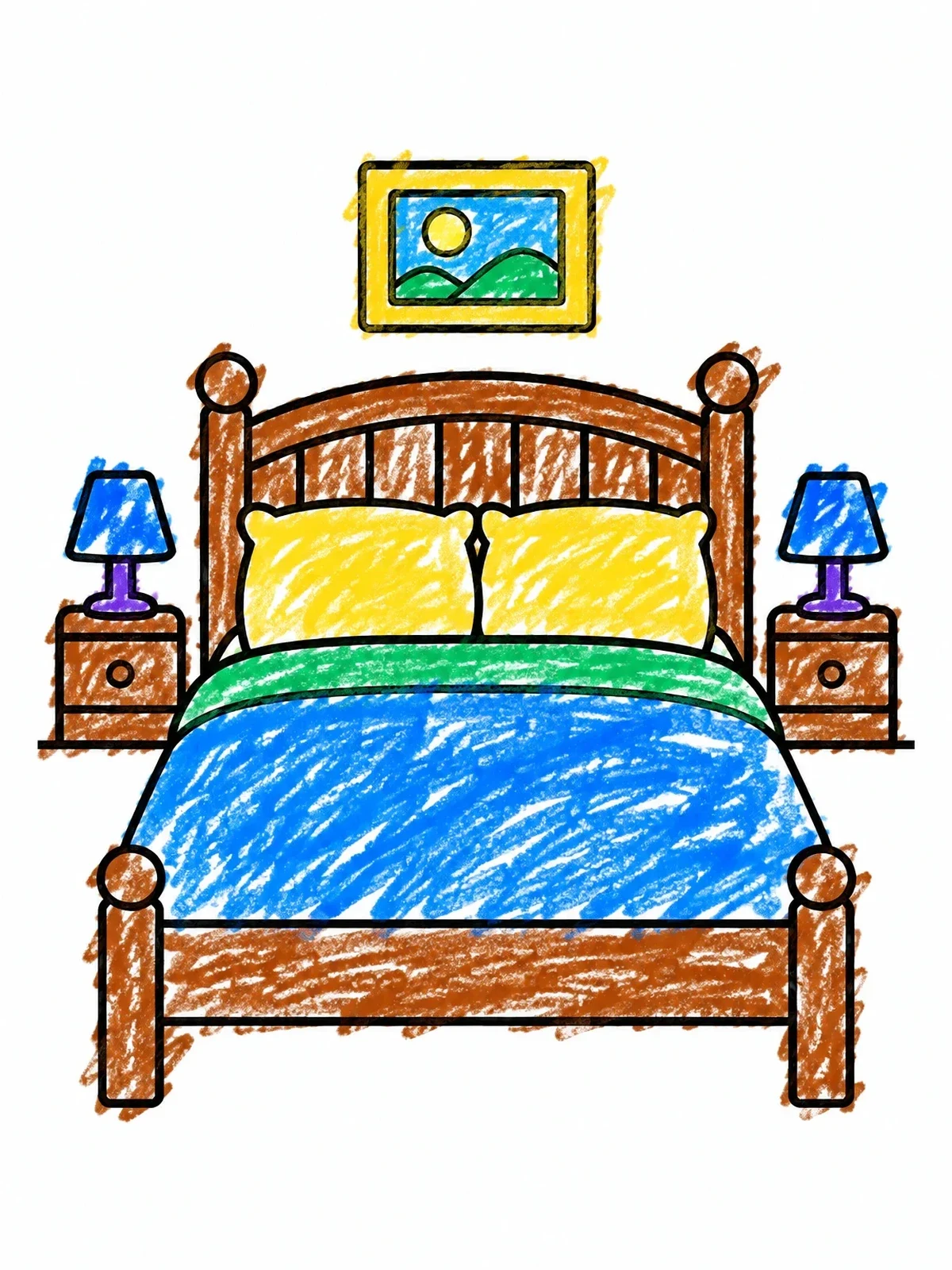 Colored example of the Cozy Wooden Bed With Nightstands coloring page