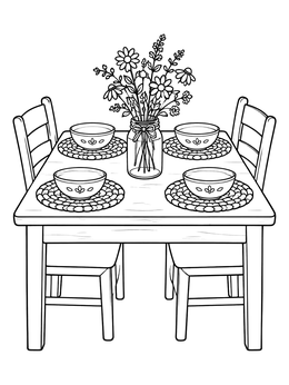 Free printable Cozy Wooden Dining Table Setting coloring page