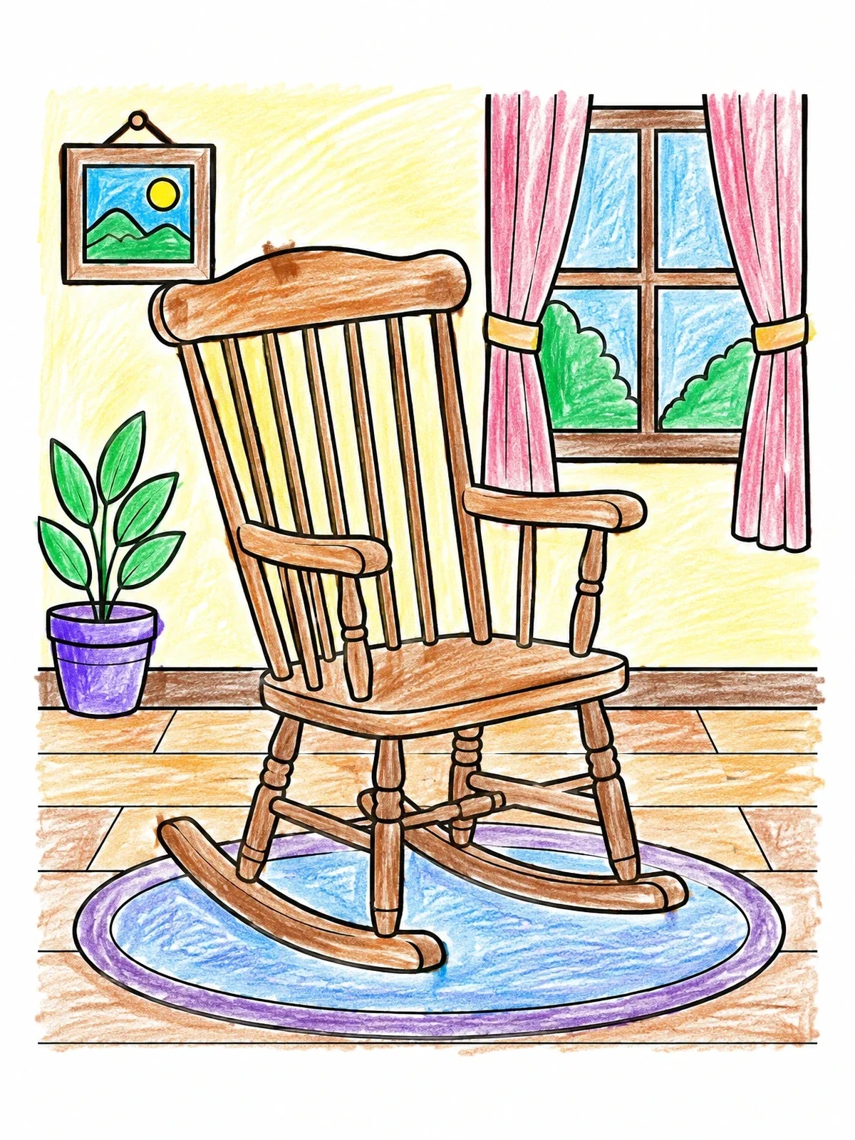 Colored example of the Cozy Wooden Rocking Chair coloring page