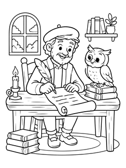 Free printable Cozy Writer And Owl Companion coloring page