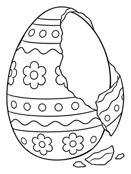 A cracked patterned easter egg coloring page revealing an inner layer.