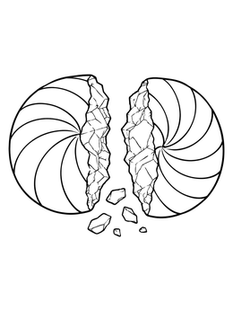 A cracked peppermint candy coloring page revealing crystalline textures inside.