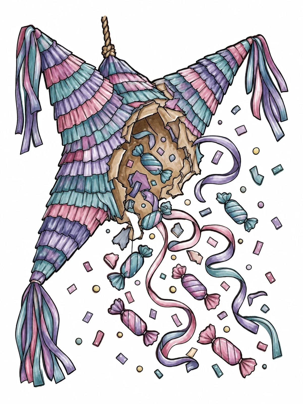 Colored example of the Cracked Star Pinata Releasing Sweets coloring page