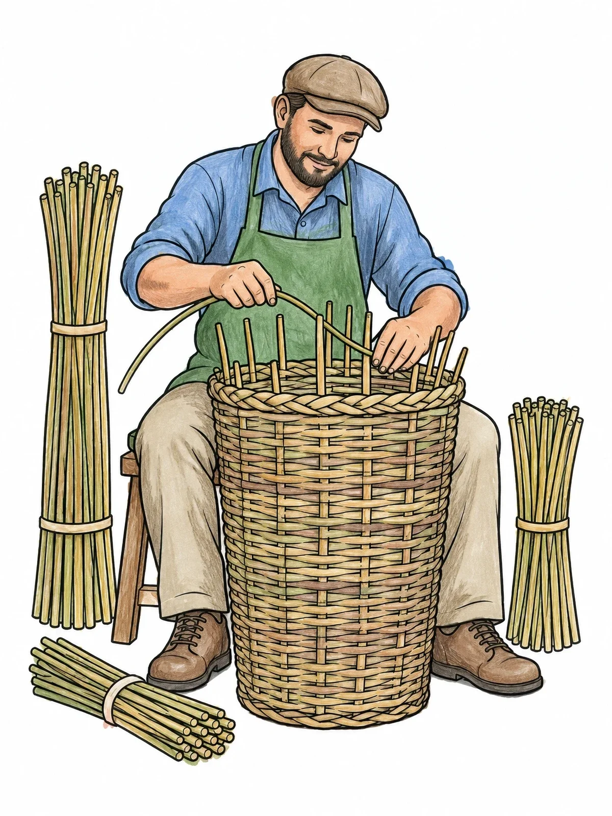 Colored example of the Craftsman Weaving A Wicker Basket coloring page