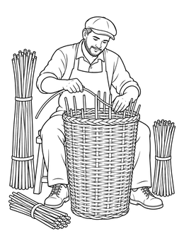 Free printable Craftsman Weaving A Wicker Basket coloring page