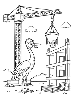 Free printable Crane Bird At Construction Site coloring page