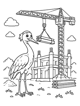 Free printable Crane Bird At Construction Site coloring page