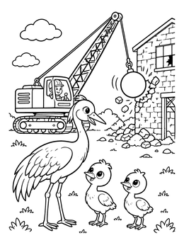 Free printable Crane Birds And Demolition Crane coloring page