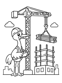 Free printable Crane Bird Operating A Construction Crane coloring page
