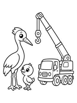 Free printable Crane Birds Beside A Crane Truck coloring page