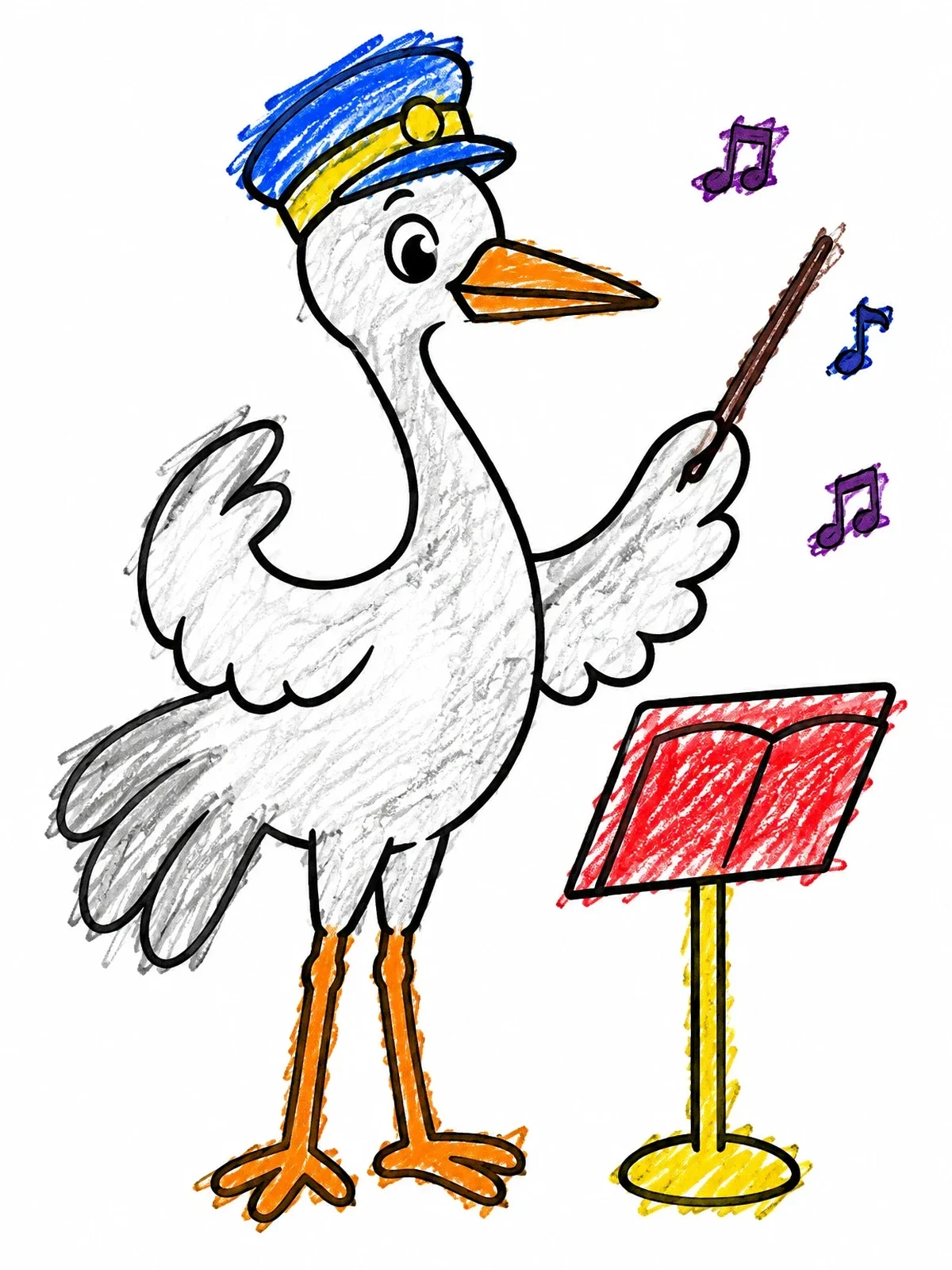 Colored example of the Crane Conductor Directing Music coloring page