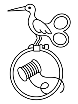 Free printable Crane Embroidery Scissors And Thread coloring page