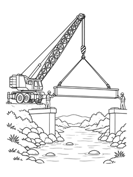 Free printable Crane Truck Building A Bridge coloring page